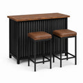 3-teiliges Bartisch-Set in Braun und Schwarz, Tisch 120 × 40 × 90 cm, 2 Hocker je 40 × 30 × 65 cm
