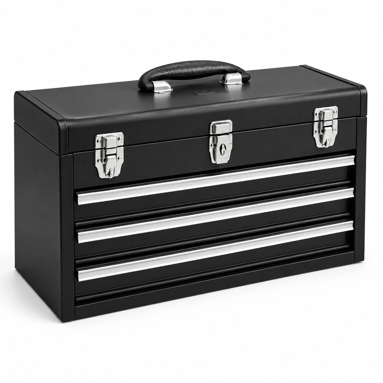 Stahl-Werkzeugkasten mit 3 Schubladen und Tragegriff, 51 × 22 × 30 cm, Schwarz/Silber