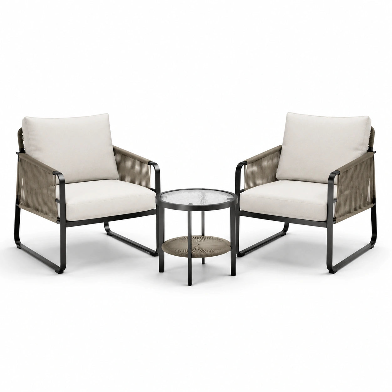 3-teiliges Set mit 2 Sesseln 72 × 76 × 78 cm und Beistelltisch Ø 50 × 52 cm – Beige, Taupe und Schwarz