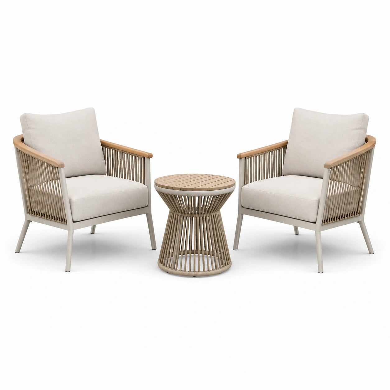 3-teiliges Gartenmöbel-Set mit 2 Sesseln 75 × 78 × 87 cm und Tisch Ø 55 × 47 cm, Beige/Natur/Taupe