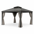 Gartenpavillon mit Hardtop-Dach und Vorhängen, 300 × 300 × 270 cm, Anthrazit und Grau