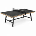 Tischtennisplatte für den Innenbereich, 274 × 152,5 × 76 cm, Schwarz mit Holzoptik, Stahlgestell und Netz